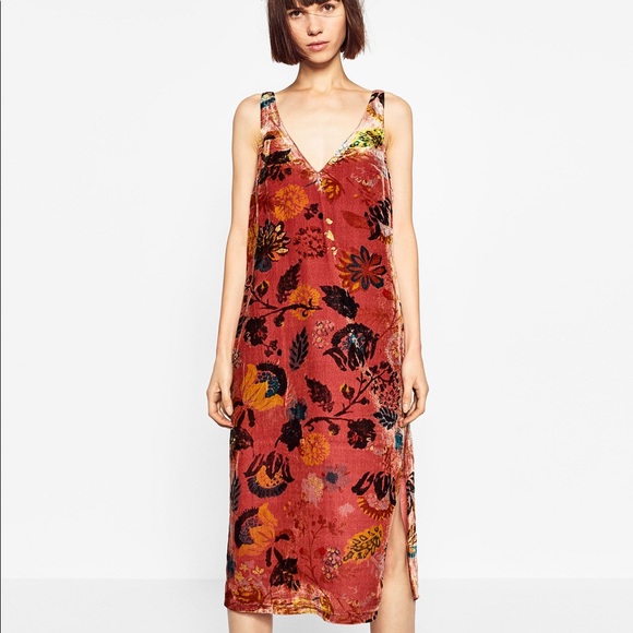 Zara Dresses & Skirts - Zara pink floral velvet sleeveless midi dress